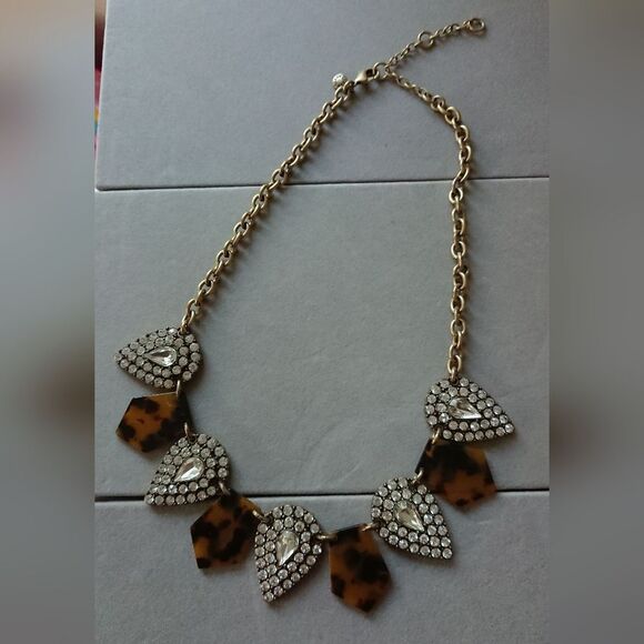 J. Crew Crystals & Lucite Tortoise Shell Statement Necklace - Picture 1 of 9